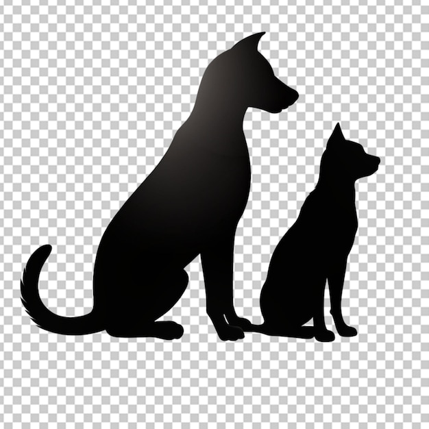 PSD silhouet van kat en hond op doorzichtig bg