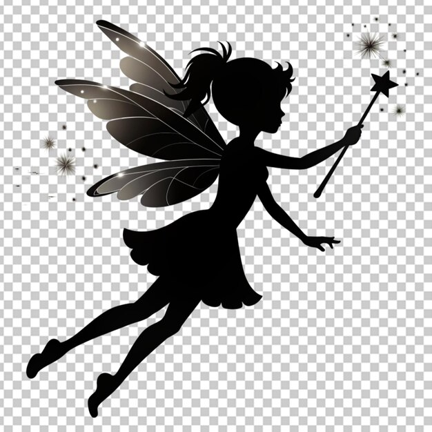 PSD silhouette of cute fairy flying on transparent bg