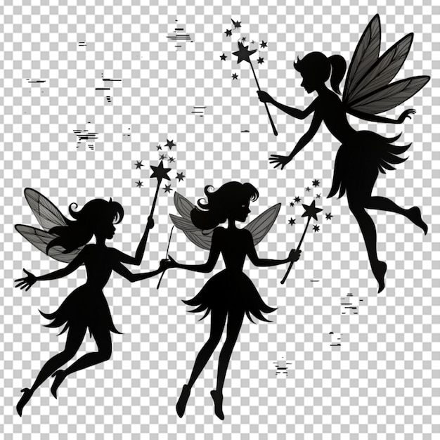 PSD silhouette of cute fairy flying on transparent bg