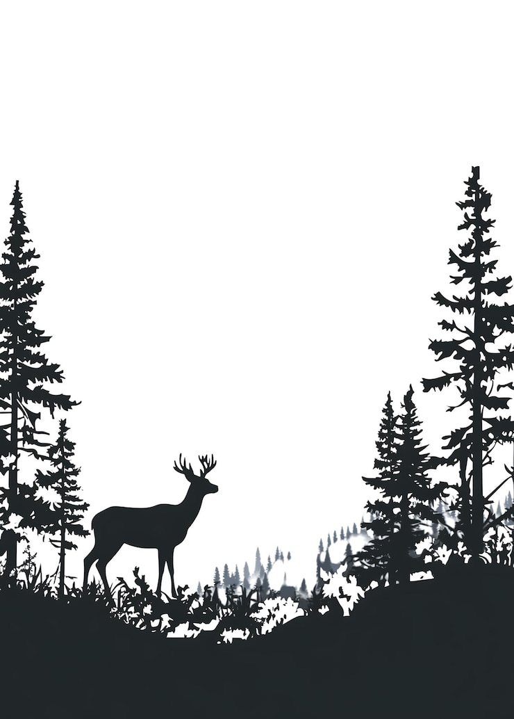 PSD silhouette of deer in snowy forest