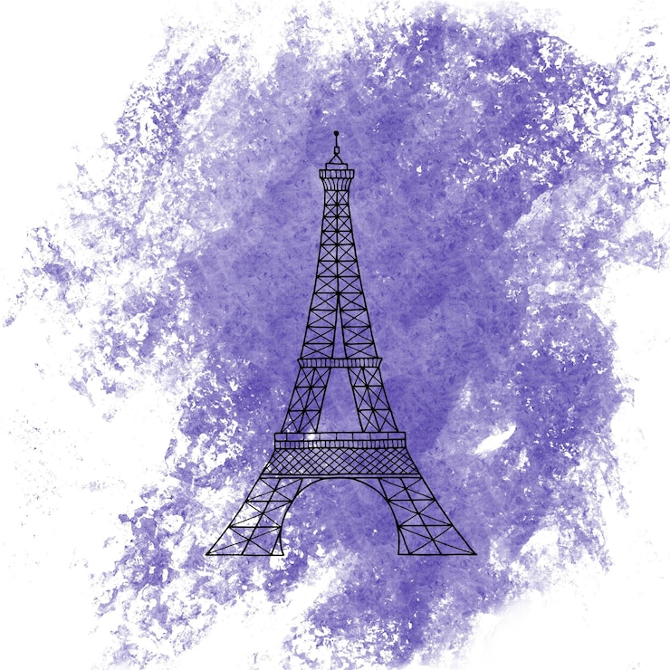PSD silhouette of eiffel tower hand drawn illustration symbol of paris vintage drawing