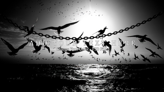 PSD silhouette of flying birds and broken chains