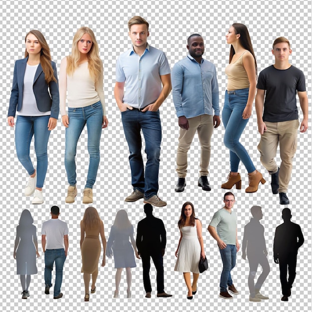 PSD silhouette group of a people on transparent background