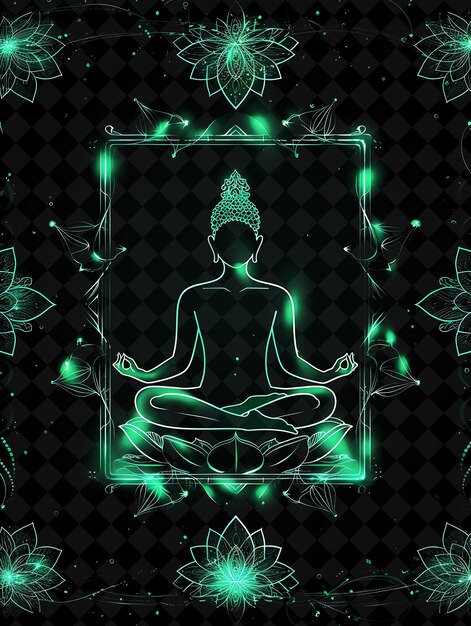 PSD silhouette of a meditating person on a black background with a green light