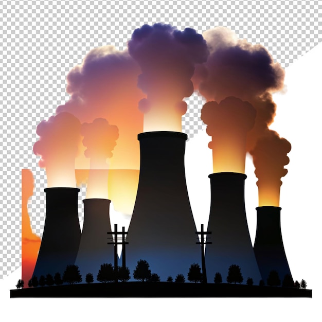 PSD silhouette di una centrale nucleare su uno sfondo trasparente