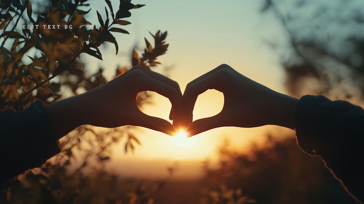 PSD silhouette of hands forming heart shape at sunset