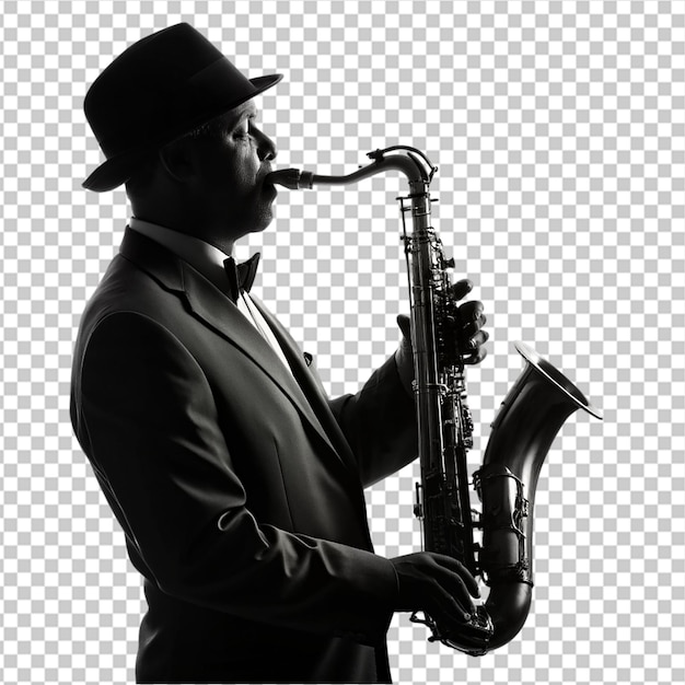 PSD Силуэтный саксофонист в исполнении только черного цвета