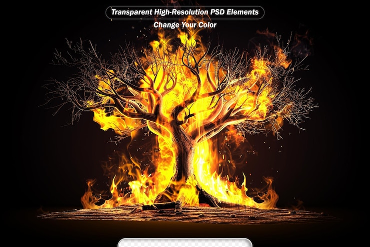PSD silhouette of scary halloween tree with horror face on dark foggy toned fire