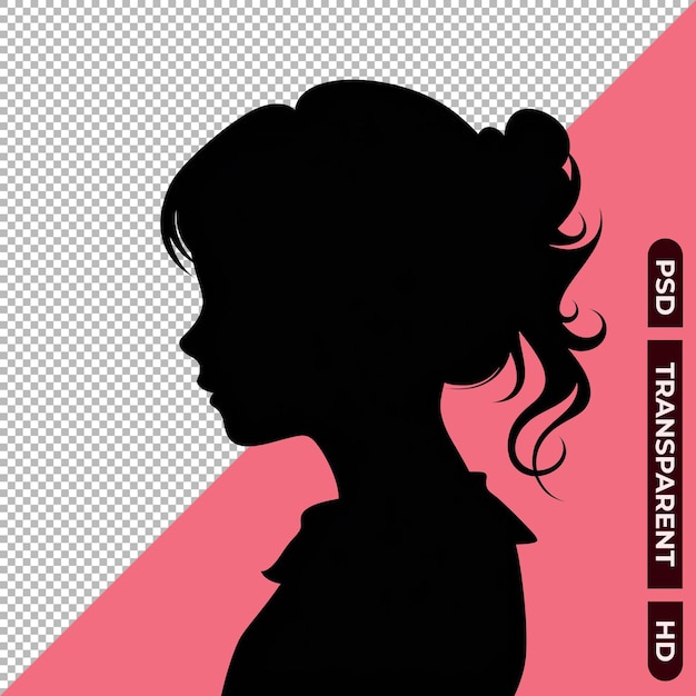 PSD silhouette of side face of little girl isolated on transparent background
