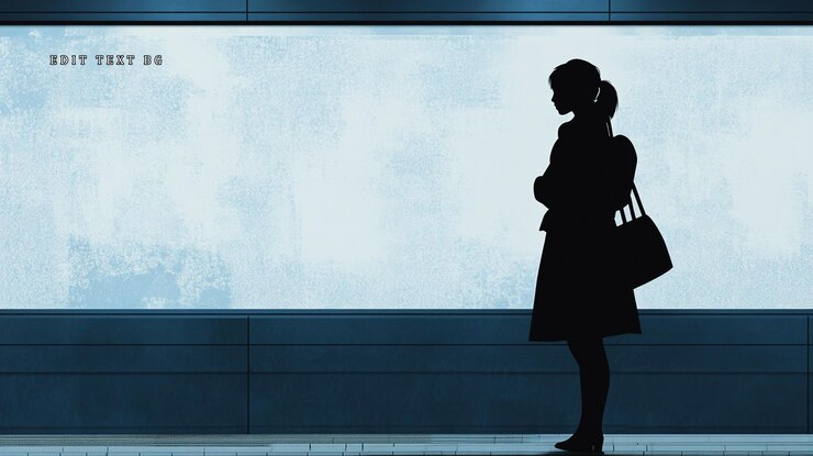 Silhouette of woman standing before a large blank wall at night