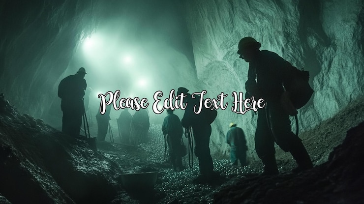 PSD silhouetted figures of spelunkers exploring a dark misty cave with headlamps