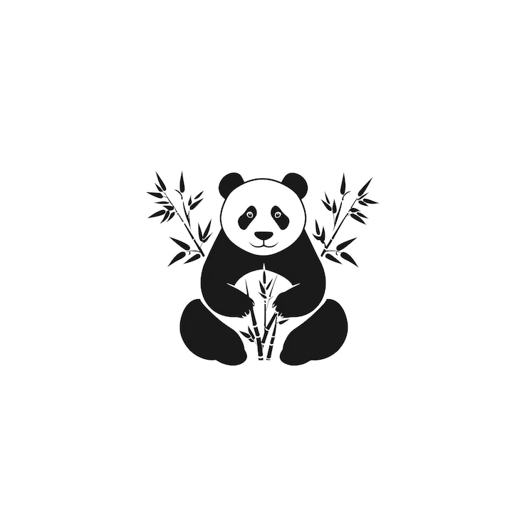 PSD silhouetted panda bear eating bamboo shoots