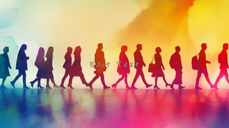 PSD silhouetted people walking in a colorful vibrant setting