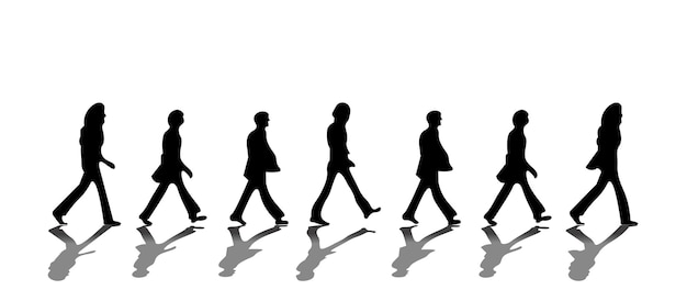 Silhouetten van mensen die lopen met reflecties Vectorillustratie op witte achtergrond