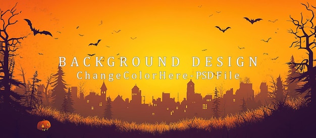Silhouettes of a Halloween Town at Sunset