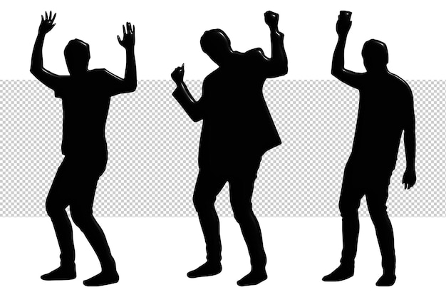 Silhouettes of a man dancing with his hands up