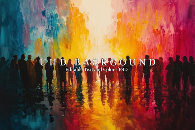 Silhouettes of People in a Vivid Abstract Landscape