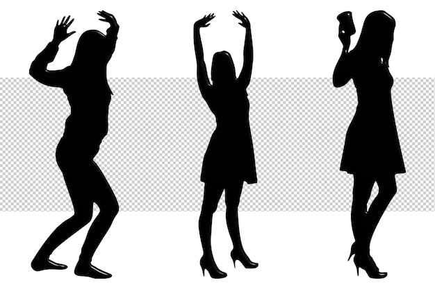 PSD silhouettes of three women dancing in front of a banner that says's for a party '