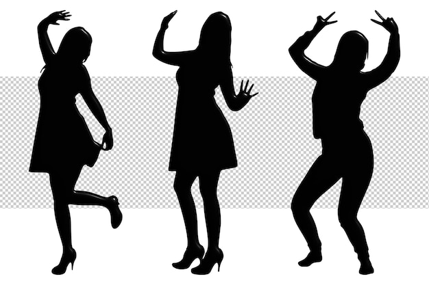 PSD silhouettes of women dancing in front of a banner that says'women '