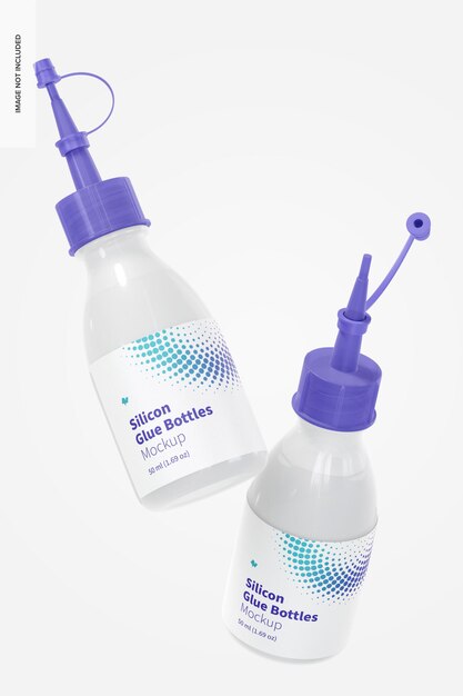 silicon glue bottles mockup, floating