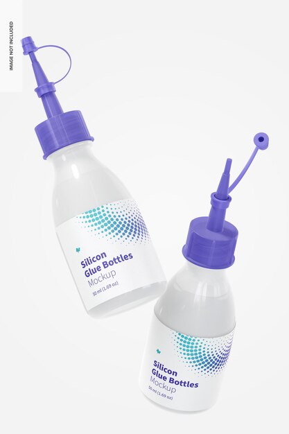 Silicon glue bottles mockup, floating