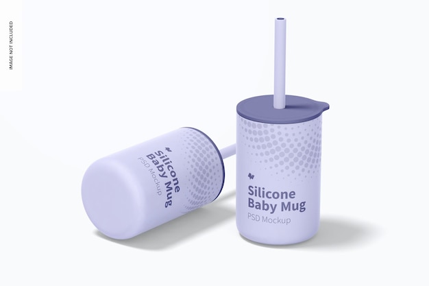 Silicone baby mugs with lid mockup, perspective