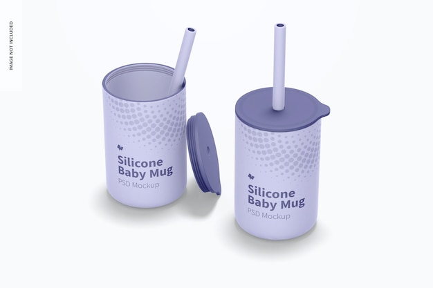 Silicone baby mugs with lid mockup