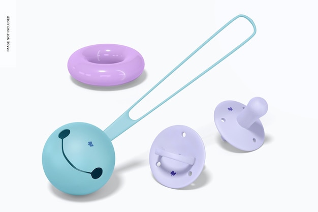 PSD silicone baby pacifiers with case mockup, perspective
