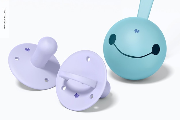 PSD silicone baby pacifiers with case mockup