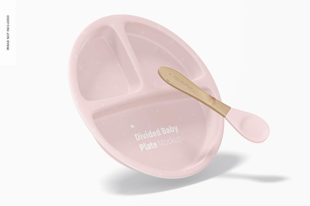 Silicone divided baby plate mockup, leaned