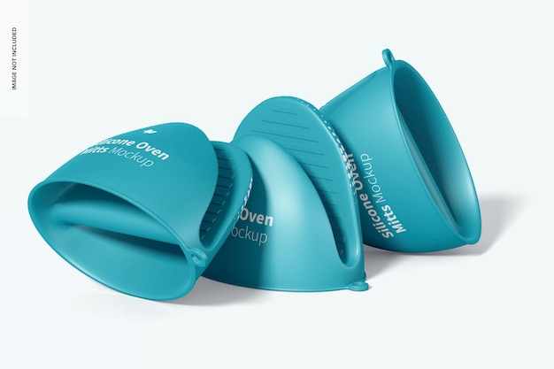 Silicone Oven Mitts Mockup, Perspective View