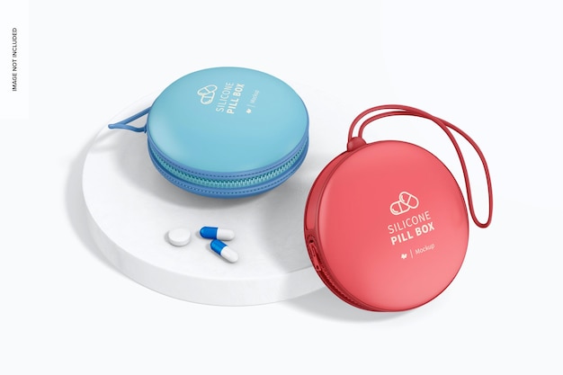 silicone pill boxes mockup, on podium