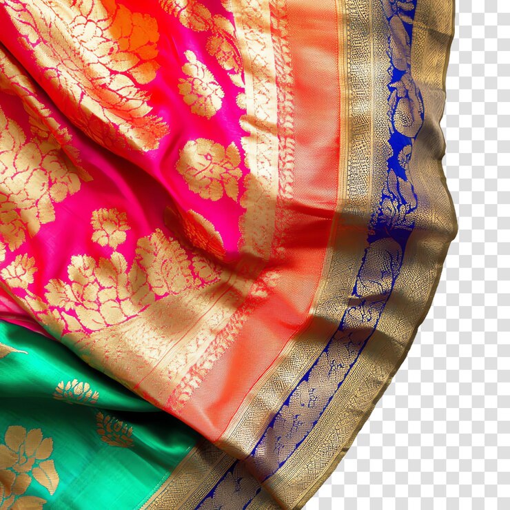 PSD silk banarasi saree isolated on a transparent background