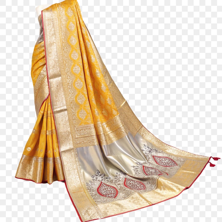 PSD silk banarasi saree isolated on transparent background