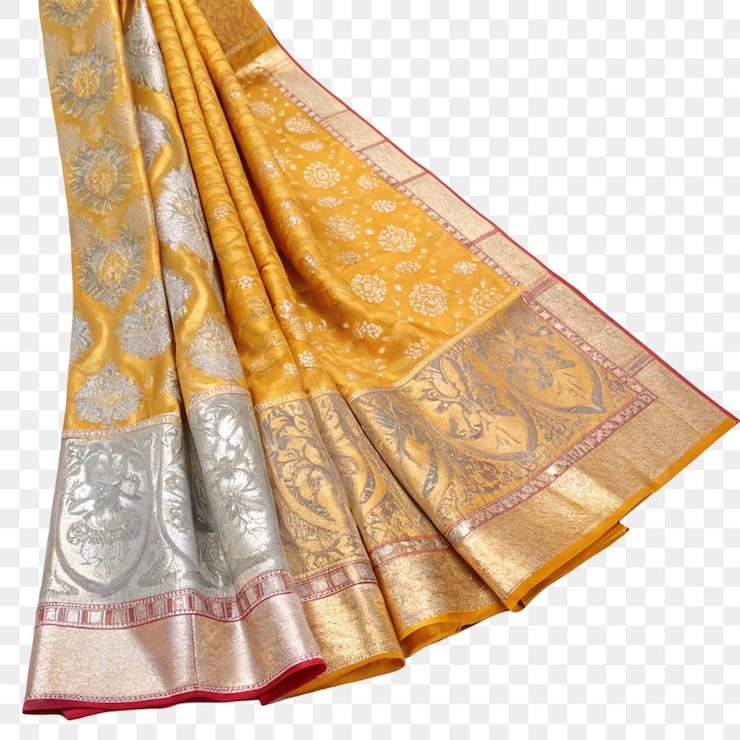 PSD silk banarasi saree isolated on transparent background
