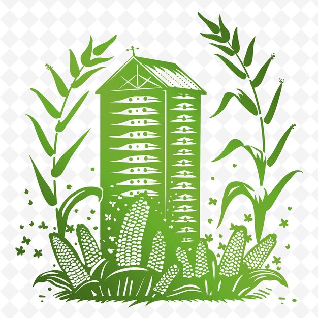 PSD silo outline with grain chute frame and ear of corn symbol illustration frames decor collection