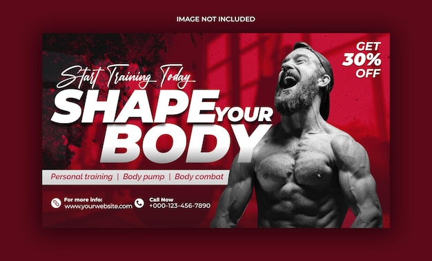 PSD siłownia fitness youtube miniatura i szablon banera internetowego