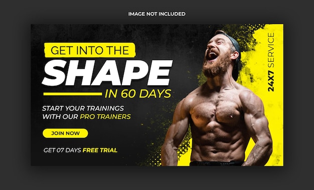 Siłownia fitness youtube miniatura i szablon banera internetowego