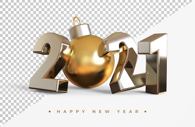 PSD silver 2021 new year with christmas ball 3d rendering isolated