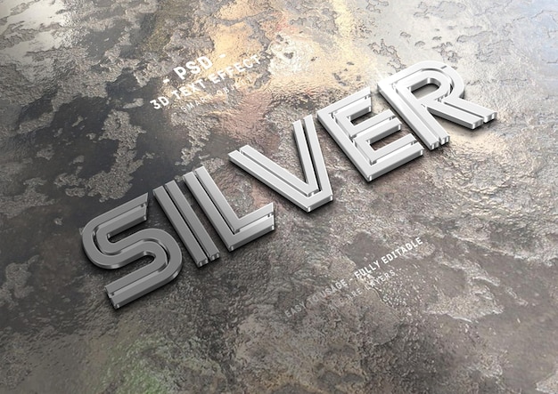 Silver 3d editable text effect or logo mockup