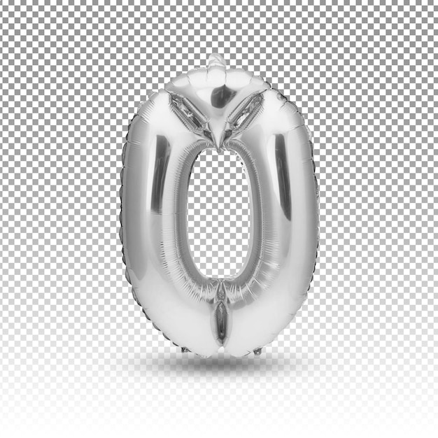 PSD silver 3d number 0 realistic shiny metallic number