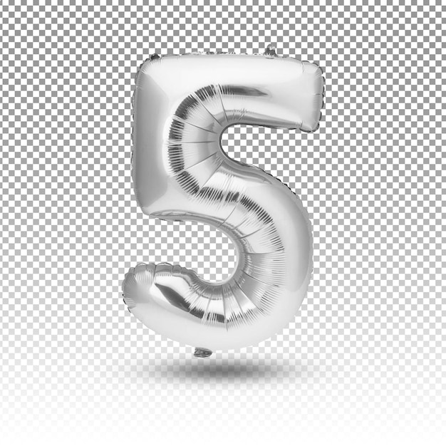 Silver 3d number 5 realistic shiny metallic number