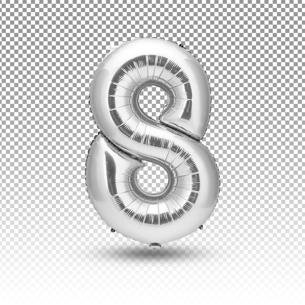 Silver 3d number 8 realistic shiny metallic number