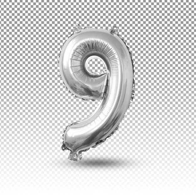 silver 3d number 9 realistic shiny metallic number
