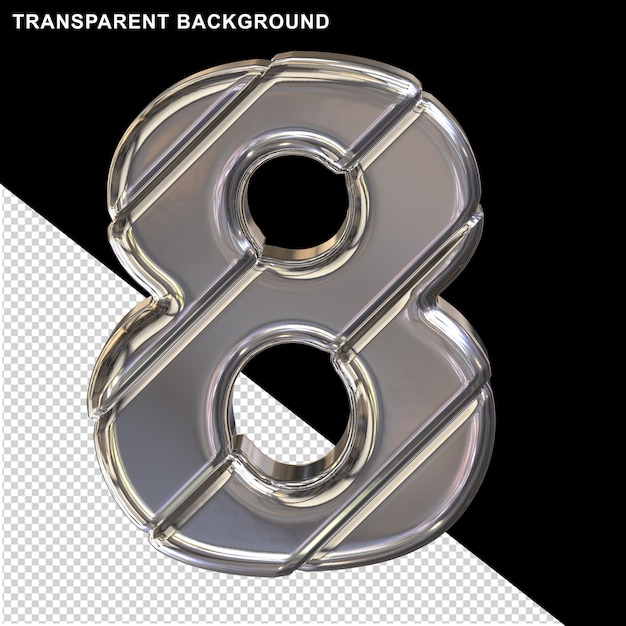 Silver 3D numbers with diagonal belts number 8