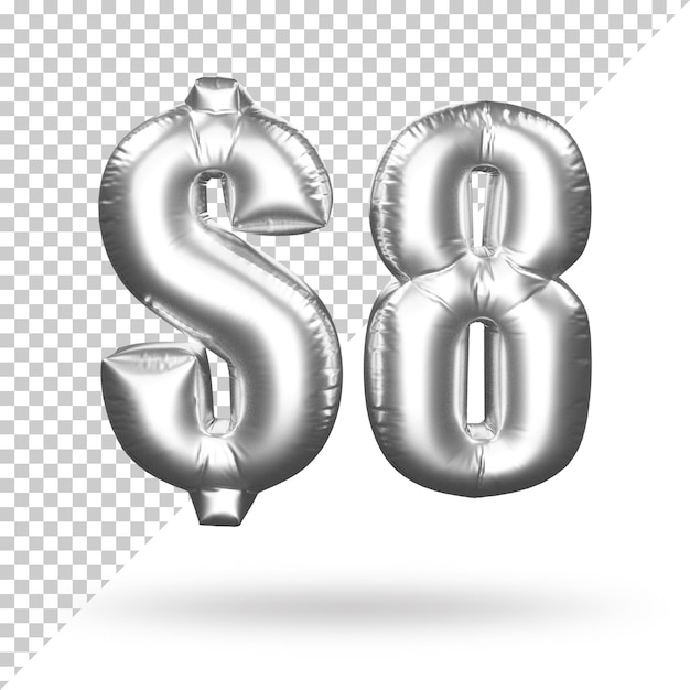 Silver 3d render eight dollar sign realistic balloon concept