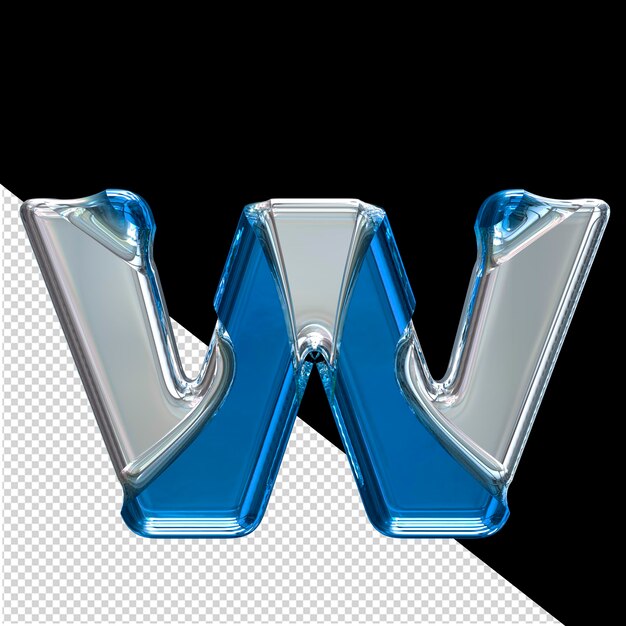 Silver 3d symbol with blue inlays letter w