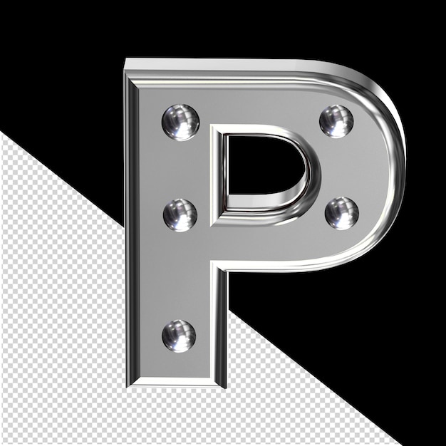 Silver 3d symbol with metal rivets letter p