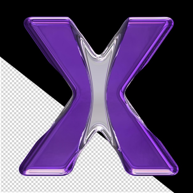 Silver 3d symbol with purple inlays letter x