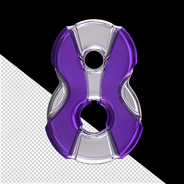 PSD silver 3d symbol with purple inlays number 8